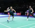 Aksi pasangan ganda putra Indonesia Fajar/Rian di Thailand Open 2025. (Sumber: PBSI)