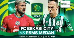 Link live streaming pertandingan Bekasi City vs PSMS Medan, pada pekan ke-14 Liga 2 2024-2025.  (Sumber: Vidio)