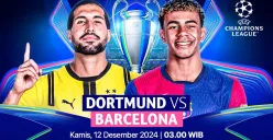 Streaming matchday 6 phase league Liga Champions 2024-2025 antara Borussia Dortmund vs Barcelona.  (Sumber:  | Foto: Vidio)