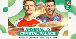 Link live streaming pertandingan perempat final Carabao Cup 2024-25 antara Arsenal vs Crystal Palace.  (Sumber:  | Foto: Vidio)