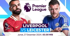 Link live streaming pertandingan Liverpool vs Leicester, pada pekan ke-18 Liga Inggris 2024-25. (Sumber:  | Foto: Vidio)