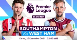 Link live streaming pertandingan Southampton vs West Ham, pada pekan ke-18 Liga Inggris 2024-25. (Sumber:  | Foto: Vidio)