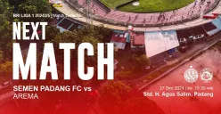 Cermati prediksi line up dan link live streaming BRI Liga 1 Semen Padang vs Arema Malang. (Sumber: Tangkapan layar/Instagram @semenpadangfcid)