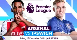 Link live streaming pertandingan Arsenal vs Ipswich, pada pekan ke-18 Liga Inggris 2024-25. (Sumber:  | Foto: Vidio)