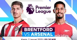 Link live streaming Brentford vs Arsenal di pekan 19 Premier League 2024-25. (Sumber: Vidio)