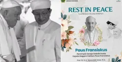 Menag Nasaruddin Umar sampaikan duka atas wafatnya Paus Fransiskus, sahabat dekatnya. Ia kenang momen bersama dan harap kerja sama Indonesia–Vatikan terus berlanjut demi perdamaian. (Sumber: Kolase Instagram Nasaruddin Umar)