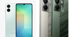 Ilustrasi perbandingan smartphone 5G Samsung Galaxy A06 5G vs Poco M7 Pro 5G. (Sumber: Samsung dan Xiaomi)