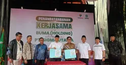 Penandatanganan kerja sama GP Ansor dan perusahaan BUMN di bidang perlindungan konstruksi dan bangunan di Citeureup, Kabupaten Bogor, Jumat, 8 Agustus 2025. (Sumber: Poskota/Giffar Rivana)
