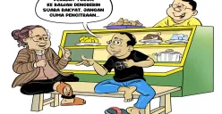Ilustrasi obrolan sahabat di warteg yang menyoroti pentingnya pejabat turun langsung ke lapangan mendengar suara rakyat, bukan sekadar pencitraan. (Sumber: Poskota/Arif Setiadi)