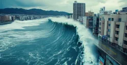 Ilustrasi tsunami akibat gempa Megathrust yang diprediksi berdampak ke wilayah Jakarta, Banten dan Lampung. (Sumber: Freepik)