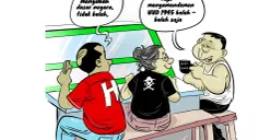 Ilustrasi obrolan warteg menggambarkan diskusi tentang konstitusi, menegaskan bahwa dasar negara tidak boleh diubah, namun amandemen UUD 1945 tetap dimungkinkan. (Sumber: Poskota/Arif Setiadi)