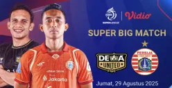 Link streaming Dewa United vs Persija Jakarta pekan keempat BRI Super League 2025/2026 eksklusif di Vidio (Sumber: Dok/Vidio.com)