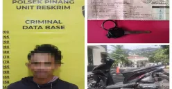 Tampang pelaku pencurian kendaraan bermotor (curanmor), berinisial R, 24 tahun, yang berhasil ditangkap usai sempat buron selama kurang lebih enam bulan. (Sumber: Polsek Pinang)