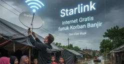Cara daftar internet gratis Starlink bagi korban banjir Sumatera. (Sumber: Gemini AI)