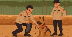 Ilustrasi - Kisah heroik Reno, anjing K-9 Polda Riau yang tewas karena kelelahan saat misi SAR di Agam. Ia mendapatkan pemakaman kedinasan penuh kehormatan sebagai pahlawan berbulu. (Sumber: AI Generated)