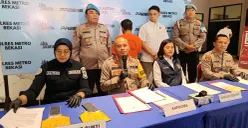 Kapolres Metro Bekasi, Kombes Pol Mustofa bersama jajarannya menggelar konferensi pers pengungkapan kasus penipuan tenaga kerja dengan kerugian puluhan juta rupiah. (Sumber: POSKOTA | Foto: Nurpini Aulia Rapika)