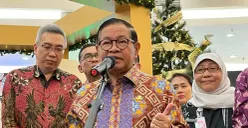 Gubernur Jakarta Pramono Anung saat menyampaikan pernyataan kepada awak media di Senayan, Jakarta Pusat, Jumat, 12 Desember 2025. (Sumber: Poskota/M Tegar Jihad)