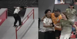 Momen selebrasi skateboard Indonesia di SEA Games 2025 jadi sorotan. Pelatih Malaysia Mariss Khan viral ikut merayakan kemenangan Basral Hutomo. (Sumber: X/@panca66)