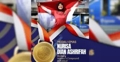 Medali emas dipersembahkan dari cabang olahraga panahan. Nurisa Dian Ashrifah meraih skor tertinggi pada partai final di nomor Women’s Compund melawan perwakilan Singapura dengan skor akhir 142-140 (Sumber: Instagram/@kemenpora)