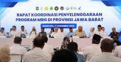 Rapat Koordinasi Penyelenggaraan Program Makan Bergizi Gratis (MBG) tingkat Provinsi Jawa Barat digelar di Gedung Sate, Bandung, Rabu (17/12/2025). (Sumber: Istimewa)