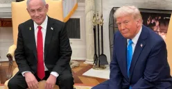 Presiden AS Donald Trump saat bertemu dengan Perdana Menteri Israel, Benjamin Netanyahu. (Sumber: X/@VividProwess)