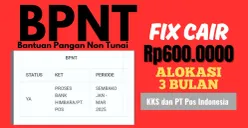 Status pencairan dana bansos BPNT Rp600.000 untuk periode Januari-Maret 2025 sudah SI. Pastikan cek saldo KKS atau tunggu informasi lebih lanjut dari PT Pos Indonesia. (Sumber: Poskota/Neni Nuraeni/Kemensos)