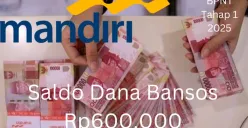 Rekening Bank Mandiri Anda terima saldo dana bansos Rp600.000 dari subsidi BPNT tahap satu 2025. (Sumber: Poskota/Gabriel Omar Batistuta)