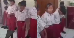 Siswa SD di Kediri tertunduk saat terciduk guru seusai diduga meracik miras oplosan. (Sumber: Tangkap Layar X/@heraloebss)