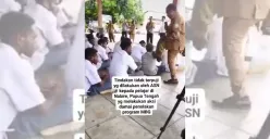 Video viral yang menunjukkan seorang ASN di Papua lakukan hal tidak terpuji terhadap siswa yang unjuk rasa menolak makan bergizi gratis (MBG). (Sumber: X/@JhonSitorus_18)