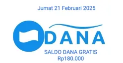 Saldo DANA gratis Rp180.000 bisa diklaim ke dompet elektronik Anda hari ini Jumat 21 Februari 2025. (Sumber: Poskota/Gabriel Omar Batistuta)