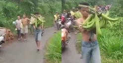 Momen seorang remaja pria di Pati diarak warga karena mencuri pisang untuk sang adik. (Sumber: Tangkap Layar Instagram/@funnelmedia)