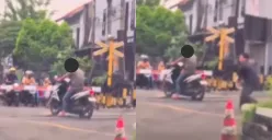 Seorang pria nekat diduga bunuh diri dengan sengaja berhenti di perlintasan kereta api saat palang pintu tertutup. (Sumber: Tangkap Layar Instagram/@funnelmedia)