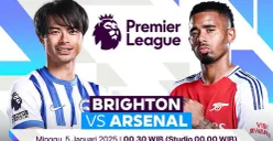 Link live streaming Brighton vs Arsenal di pekan 20 Liga Inggris. (Sumber: Vidio)