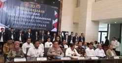 Konferensi pers penyitaan Hotel Aruss Semarang terkait dugaan tindak pidana pencucian uang mafia judi online di Mabes Polri, Jakarta Selatan, Senin, 6 Januari 2025. (Sumber: Poskota/Ali Mansur)