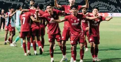 Para pemain PSM Makassar merayakan gol yang dicetak Nermin Haljeta ke gawang Svay Rieng di laga matchday 3 Grup A ASEAN Club Championship 2024-25. (Sumber: Instagram @psm_makassar)