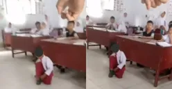 Siswa SD di Medan dihukum gurunya duduk di lantai kelas selama mengikuti pelajaran di sekolah. (Sumber: Tangkap Layar Instagram/@medsos_rame)