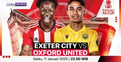 Link Live Streaming Exeter City vs Oxford United. (Sumber: Vidio)