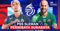 Link live Streaming PSS vs Persebaya di pekan 18 Liga 1 2024-25. (Sumber: Vidio)