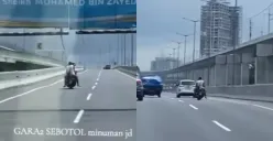 Pengendara motor bonceng tiga masuk Tol Jakarta-Cikampek dan melaju secara ugal-ugalan. (Sumber: Tangkap Layar Instagram/@folkshitt)