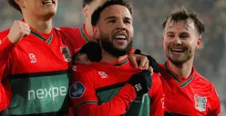 Rasa gembira Calvin Verdonk setelah mampu membawa NEC Nijmegen menang atas Fortuna Sittard. (Sumber: X/ Idn_abroad)