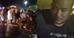 Durian yang dibawa oleh mobil pikap yang terguling di Lampung dijarah oleh warga setempat. (Sumber: Tangkap Layar Instagram/@funnelmedia)