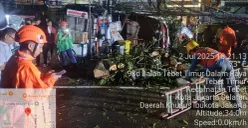 Pohon tumbang menimpa kios makanan di kawasan Tebet, Jakarta Selatan, Rabu, 2 Juli 2025. (Sumber: BPBD Jakarta Selatan)