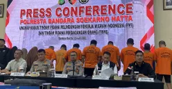 Polresta Bandara Soekarno-Hatta menggelar ekspose perkara sindikat TPPO pada Kamis, 3 Juli 2025. (Sumber: POSKOTA | Foto: Primayanti)