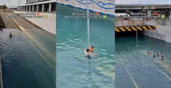 Video viral TikTok tunjukkan anak-anak berenang di banjir underpass Cikarang. Airnya bening tak seperti banjir biasa. (Sumber: TikTok/@cahyotogog_)