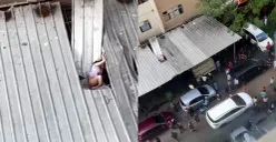 Tangkap layar seorang wanita terluka parah setelah melompat dari balkon unit apartemennya di lantai 19 Tower Jasmine, Kalibata City, Jakarta Selatan.