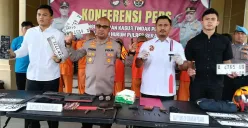 Jumpa pers kasus curanmor di Mapolres Serang, Senin, 14 Juli 2025. (Sumber: Poskota/Rahmat Haryono)