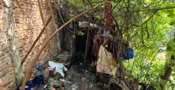 Kondisi gubuk di bantaran Kali Pesanggrahan, Jakbar, tempat ditemukannya pria berinisial ET yang tewas pada Sabtu pagi, 19 Juli 2025. (Sumber: POSKOTA | Foto: Pandi Ramedhan)