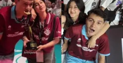 Keisya Levronka dan Nyoman Paul saat momen hangat di pertandingan Vindes 2025. Kedekatan mereka memicu rumor asmara dan menjadi viral di media sosial. (Sumber: TikTok/@kalungnyapaul)