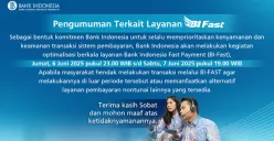 Gangguan BI Fast 7 Juni 2025 Kenapa tidak bisa dipakai, simak jadwal downtime, penyebab optimalisasi, dan cara transfer antarbank lain saat layanan offline. (Sumber: Bank Indonesia)