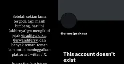Ernest Prakasa menghapus akun X miliknya. (Sumber: X)